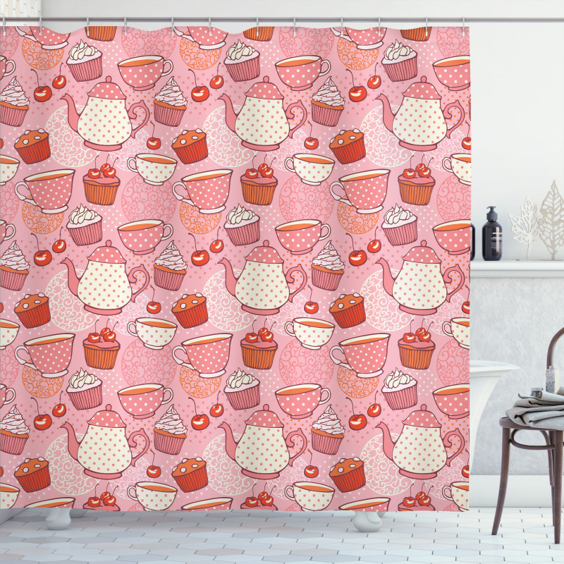 Teapots Cups Cakes Shower Curtain