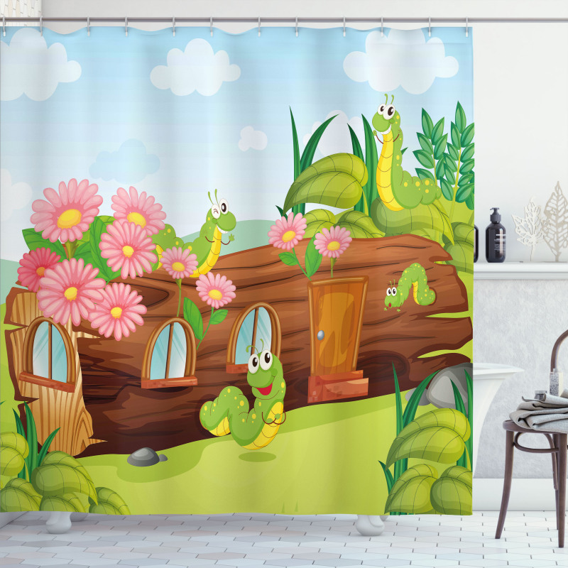 Worms in Wooden Tree Shower Curtain
