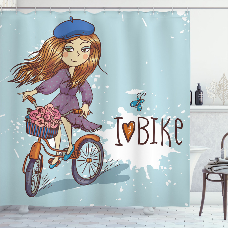 Cartoon Girl with Bike Shower Curtain