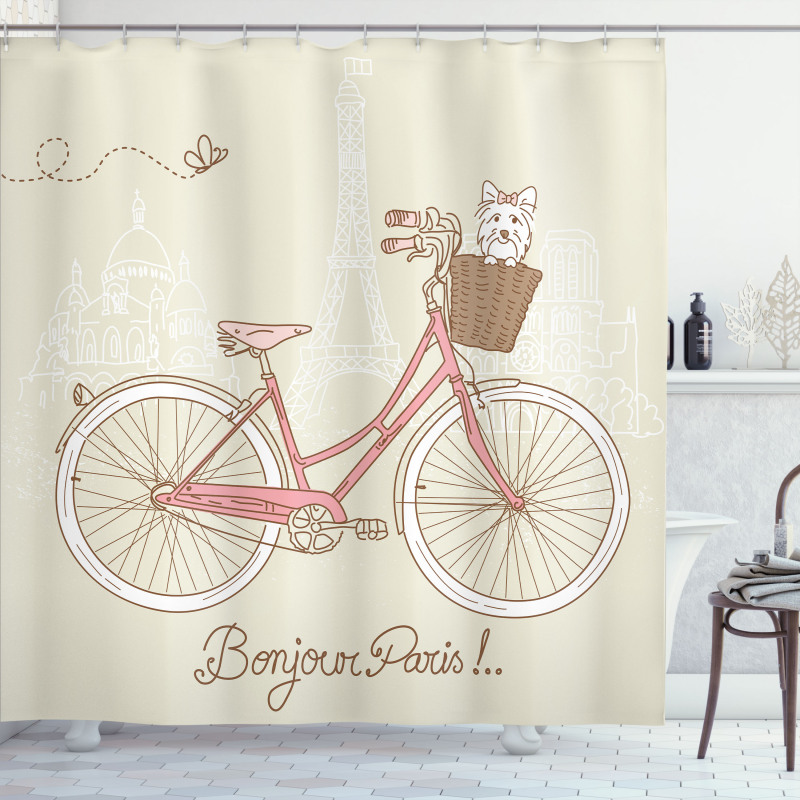 Postcard from Paris Bicycle Shower Curtain