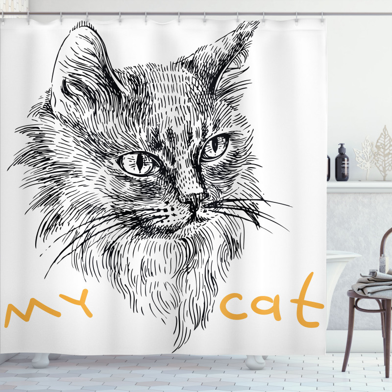 Hand Drawn Cat Shower Curtain