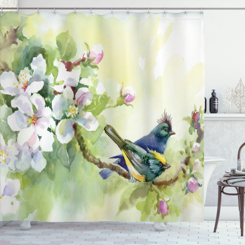 Watercolor Birds Spring Shower Curtain