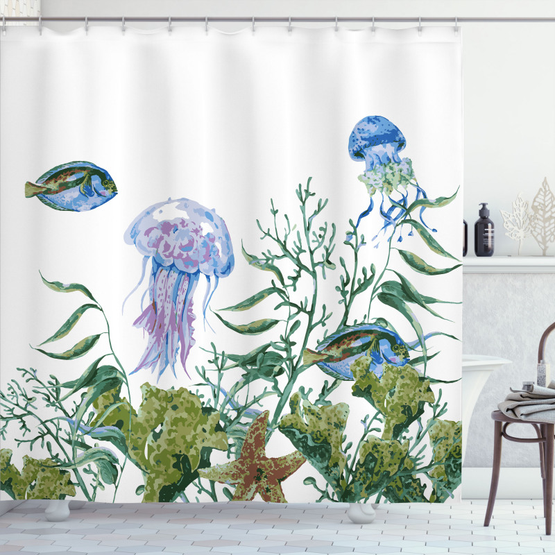 Seaweed Jellyfish Fish Shower Curtain