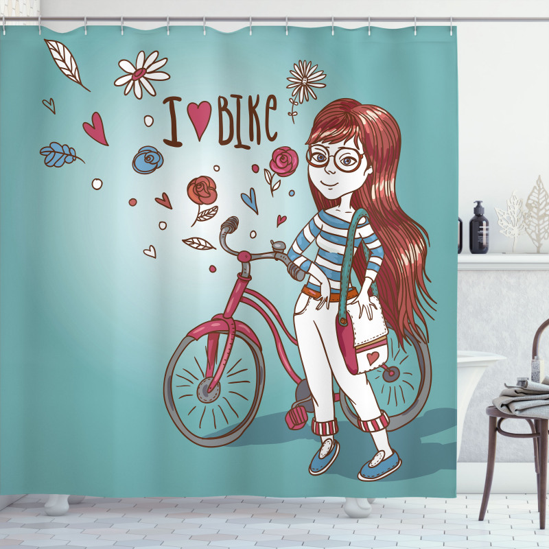 Girl with Bike Shower Curtain