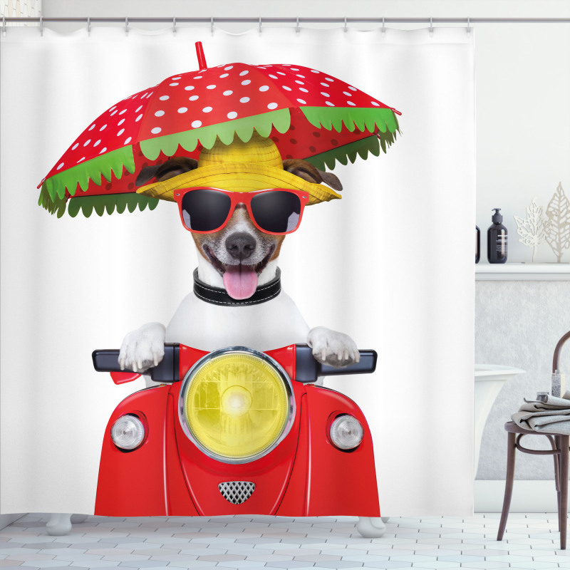Dog Driving a Motorcycle Shower Curtain