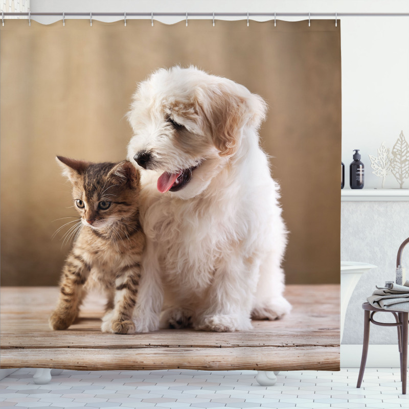 Kitten and Dog Friends Shower Curtain