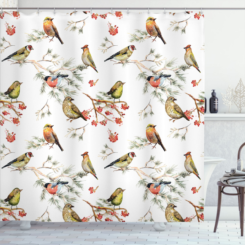 Colorful Forest Birds Shower Curtain