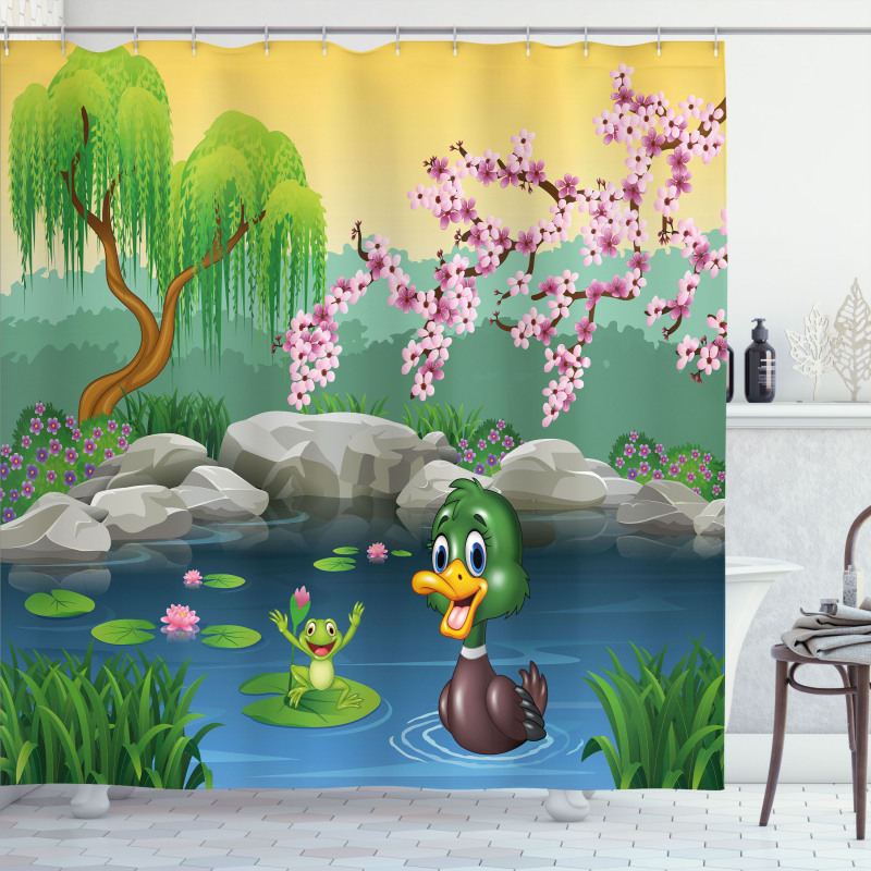Duck and Frog in a Lake Shower Curtain