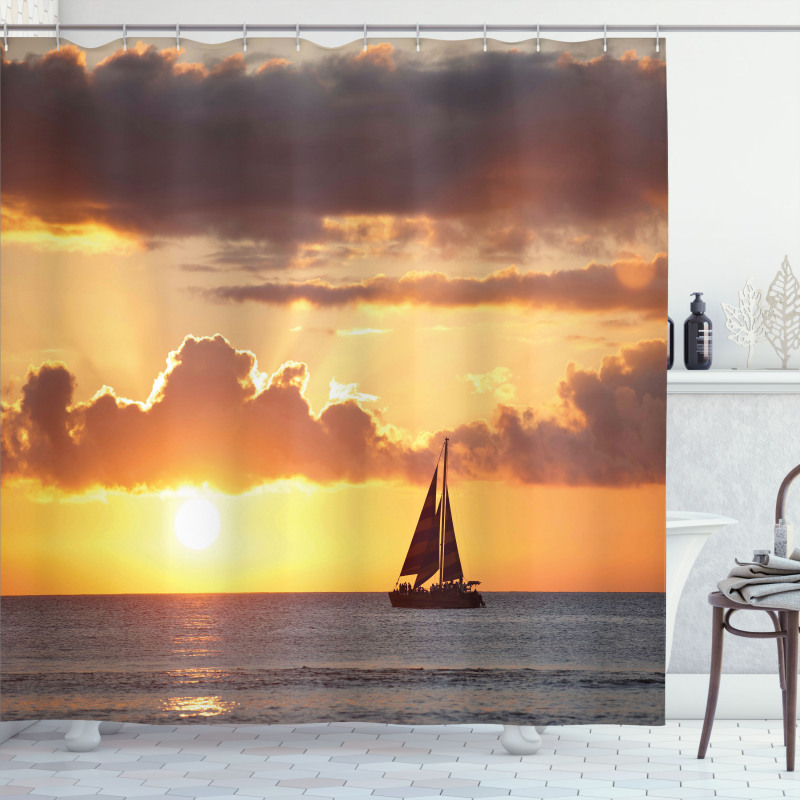 Boat in Sewith Sunset Shower Curtain