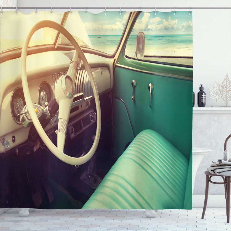 Vintage Car at the Seaside Shower Curtain