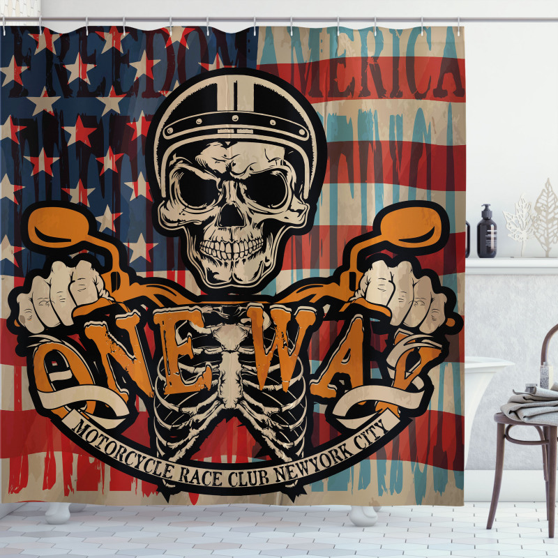 Biker Skull American Flag Shower Curtain