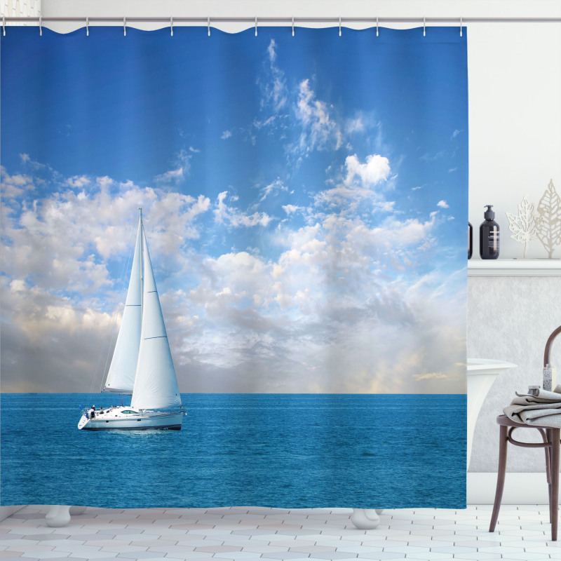 Modern Sail Boat on Sea Shower Curtain