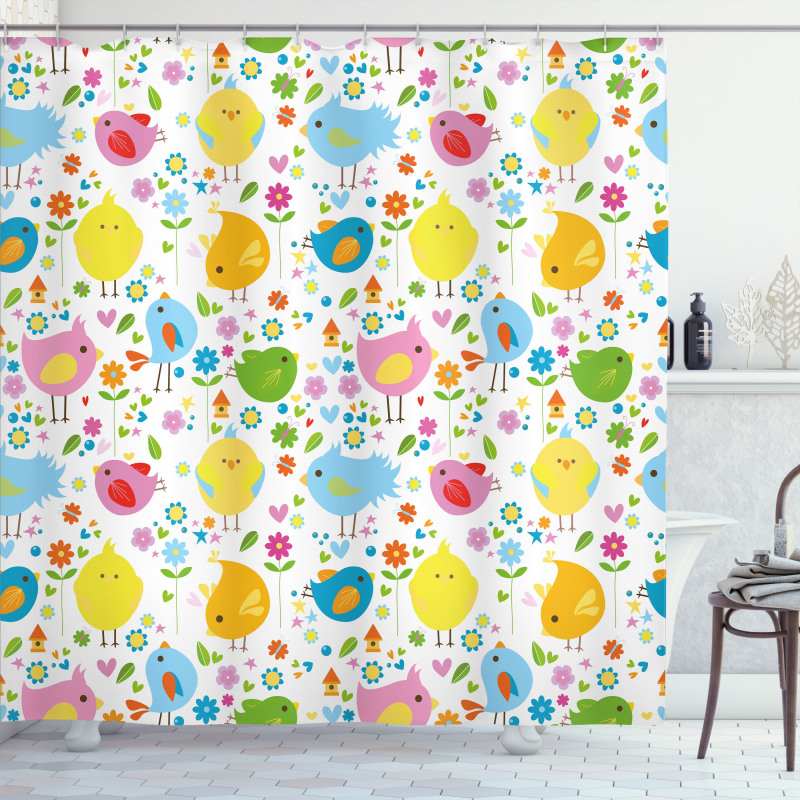 Colorful Birds and Flowers Shower Curtain