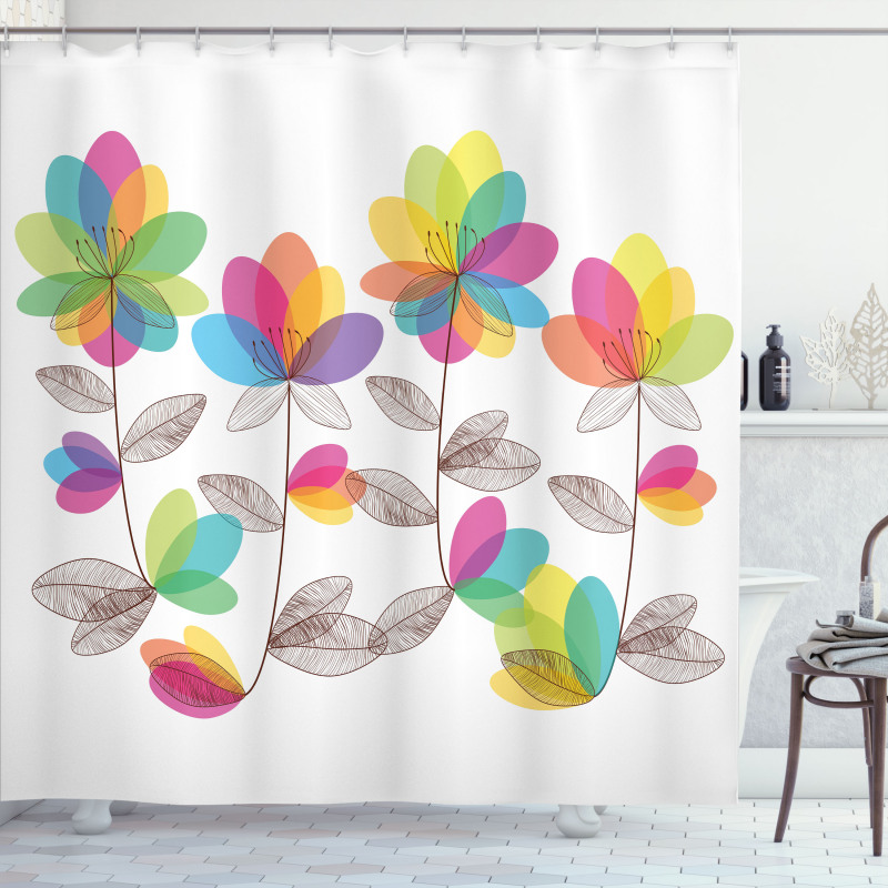 Colored Blooming Flowers Shower Curtain