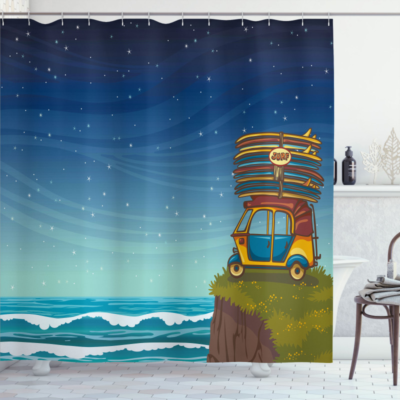 Cartoon Car Surfboards Shower Curtain