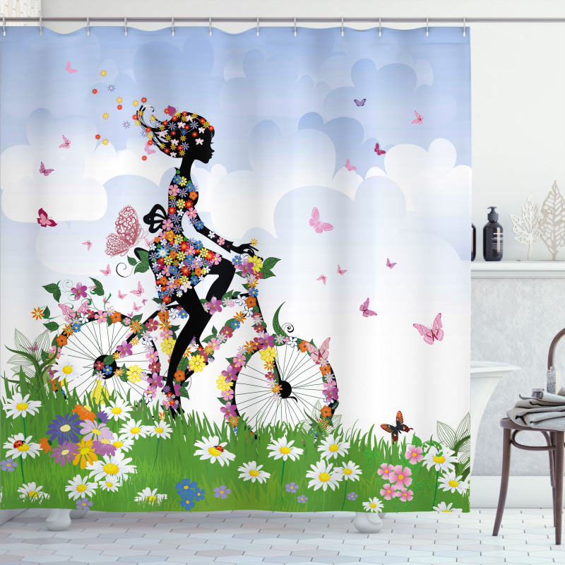 Vintage Romantic Bike Shower Curtain