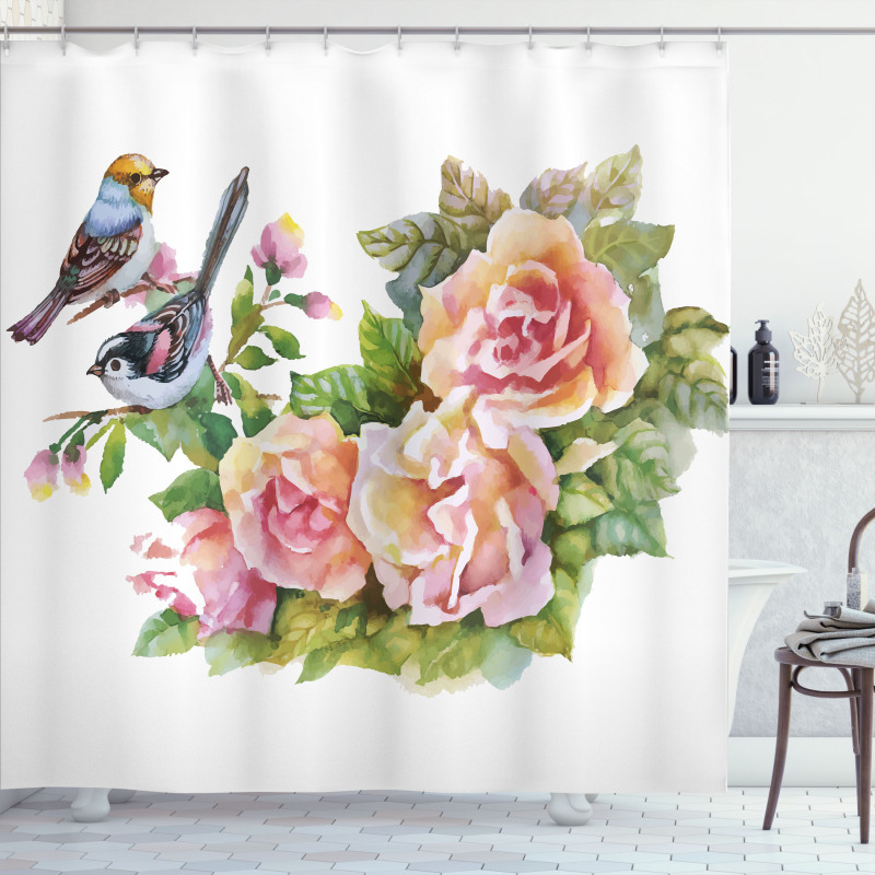 Wild Exotic Birds Roses Shower Curtain