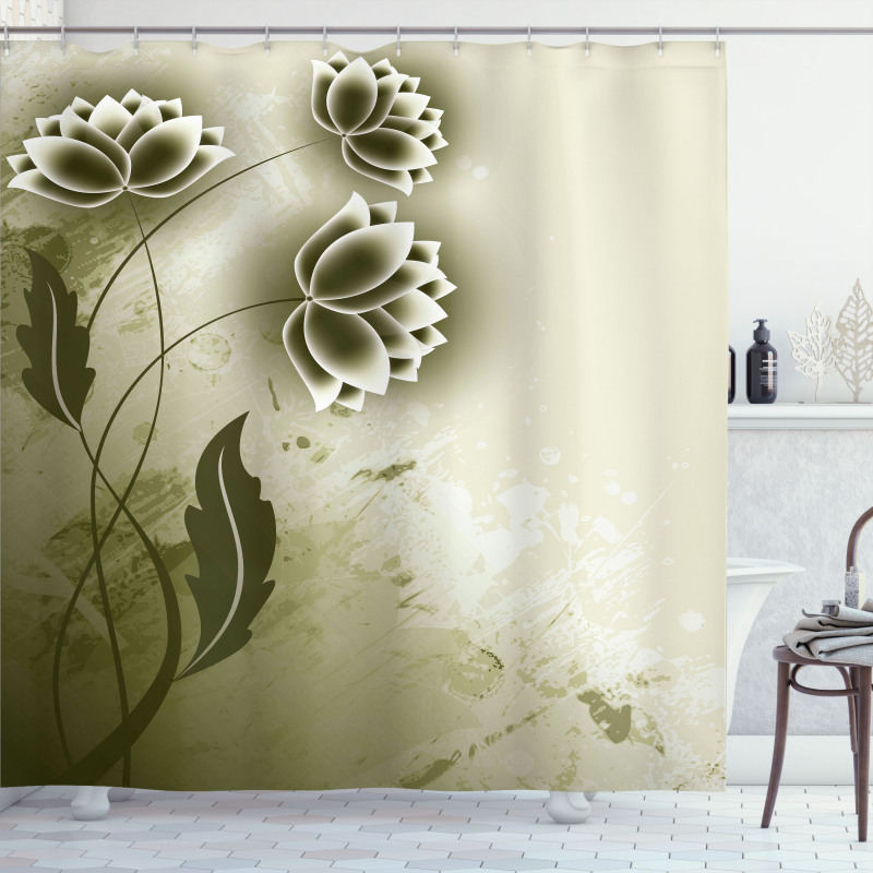 Grey Flowers Ivy Leaf Shower Curtain