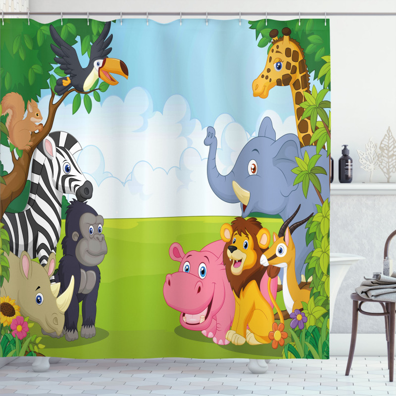 Kids Safari Animals Shower Curtain