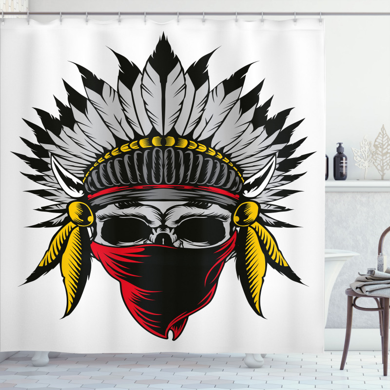 Skull with Feathers Veil Shower Curtain