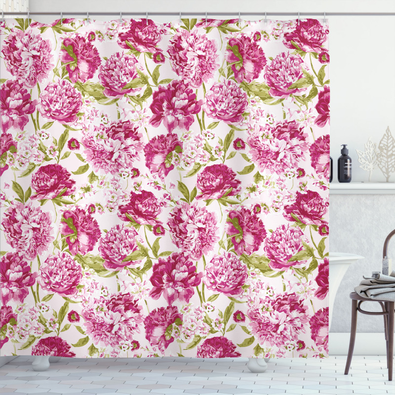 Peonies and Leaf Floral Shower Curtain