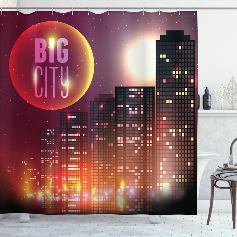 Urban City Night Skyline Shower Curtain