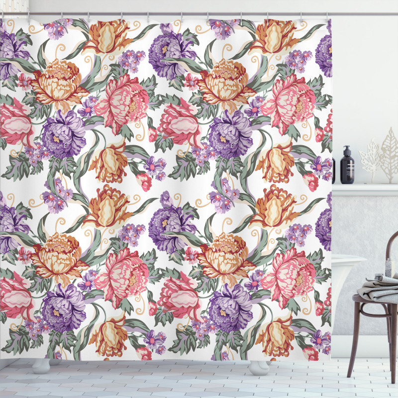 Retro Flowers and Curls Shower Curtain