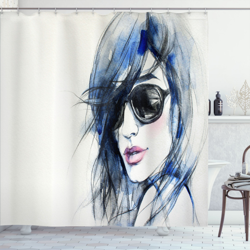 Watercolor Woman Image Shower Curtain