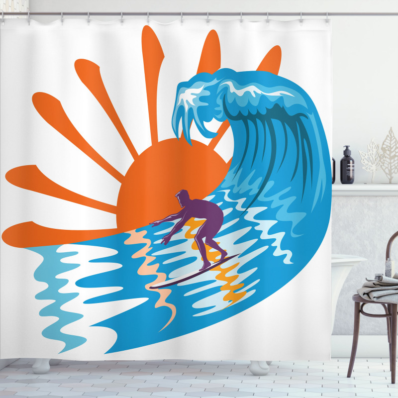 Hot Beach Vibes Surfer Shower Curtain