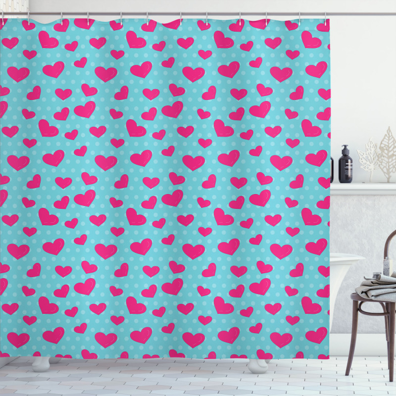 Pink Heart on Polka Dots Shower Curtain