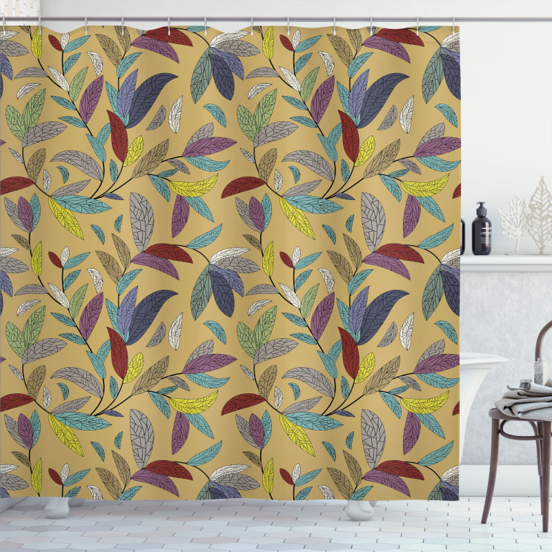 Hand Drawn Leaf Swirls Shower Curtain