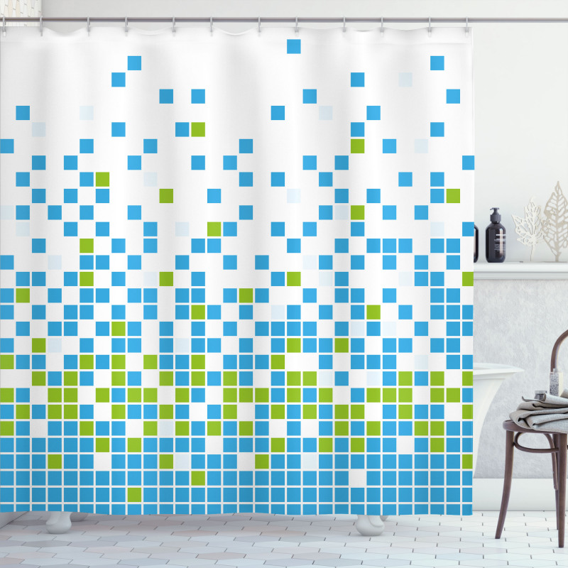 Mosaic Grid Pixel Art Shower Curtain