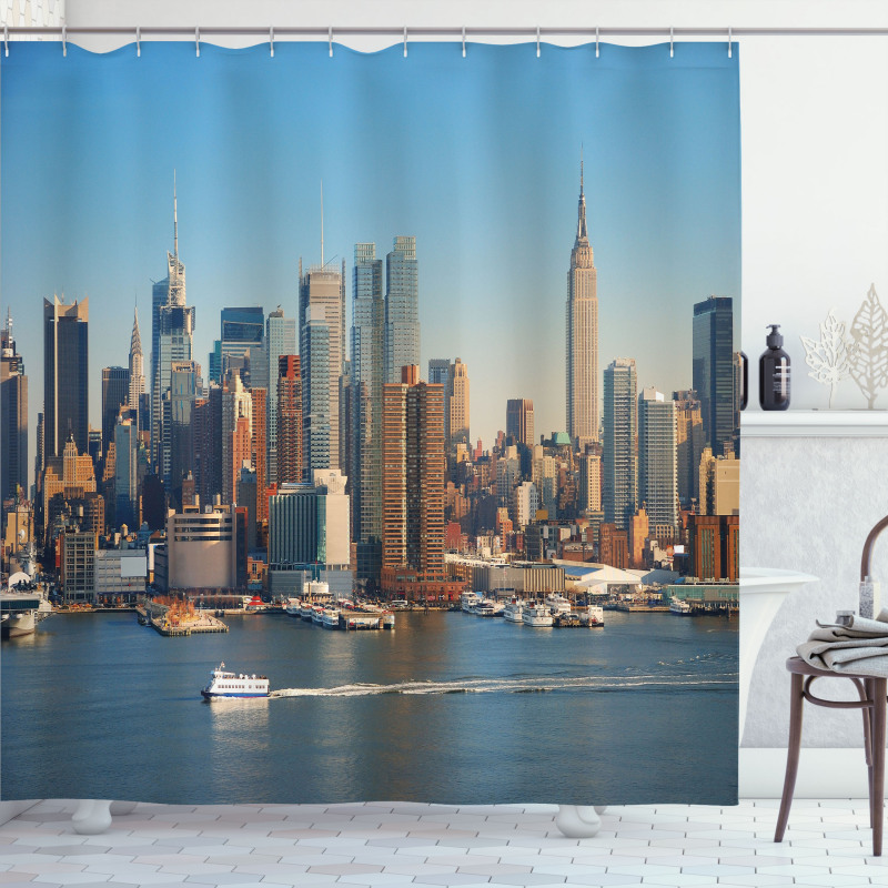 NYC Skyline River Scenery Shower Curtain