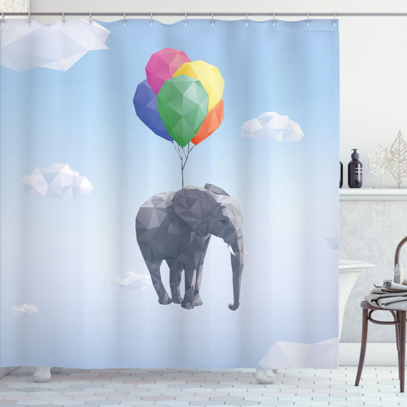 Elephant Baloons Sky Art Shower Curtain