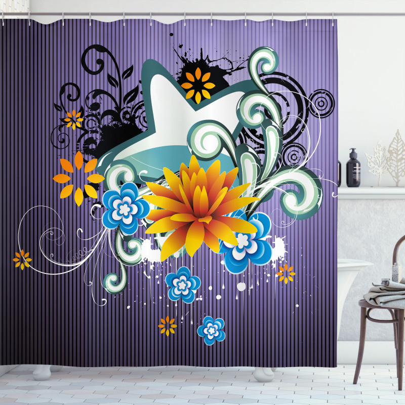 Stars Flowers Swirls Shower Curtain