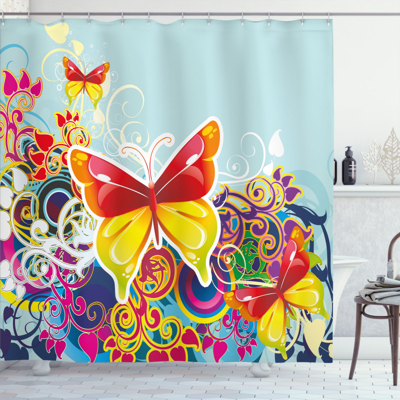 Nature Leaves Butterfly Shower Curtain