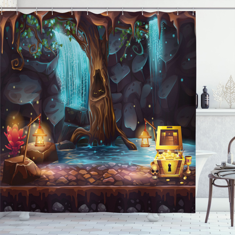 Cartoon Cave Treasure Shower Curtain