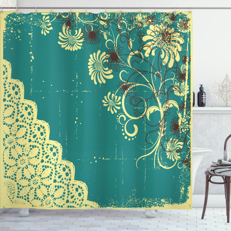 Retro Flora Lace Frame Shower Curtain