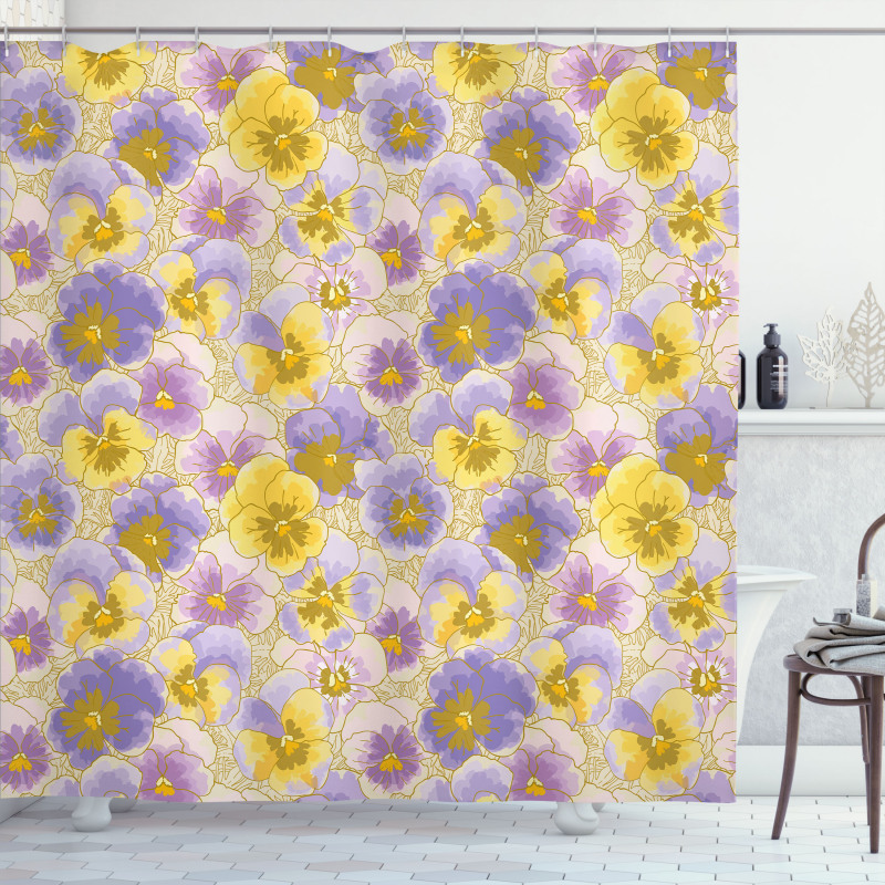 Hand Drawn Pansy Garden Shower Curtain