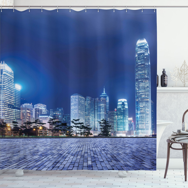 Hong Kong Skyline Night Shower Curtain
