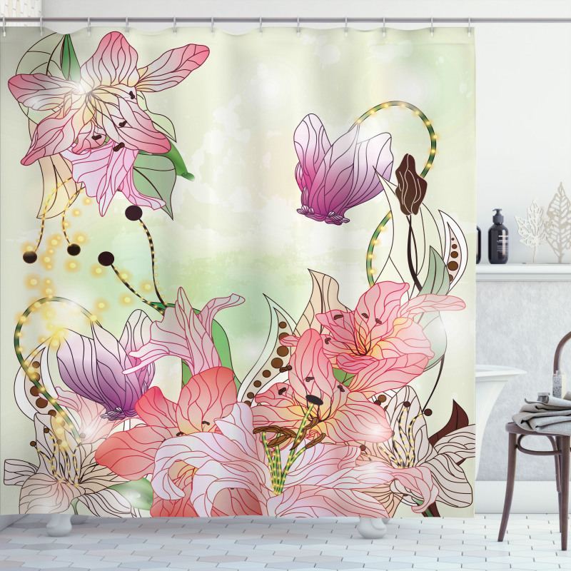 Abstract Flowers Buds Shower Curtain