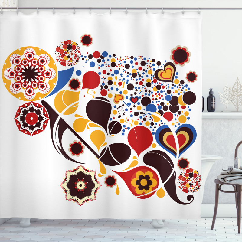 Flowers Hearts Notes Shower Curtain