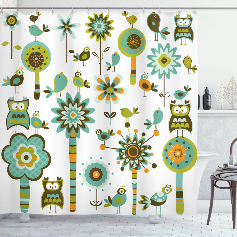 Birds Flowers Trees Shower Curtain