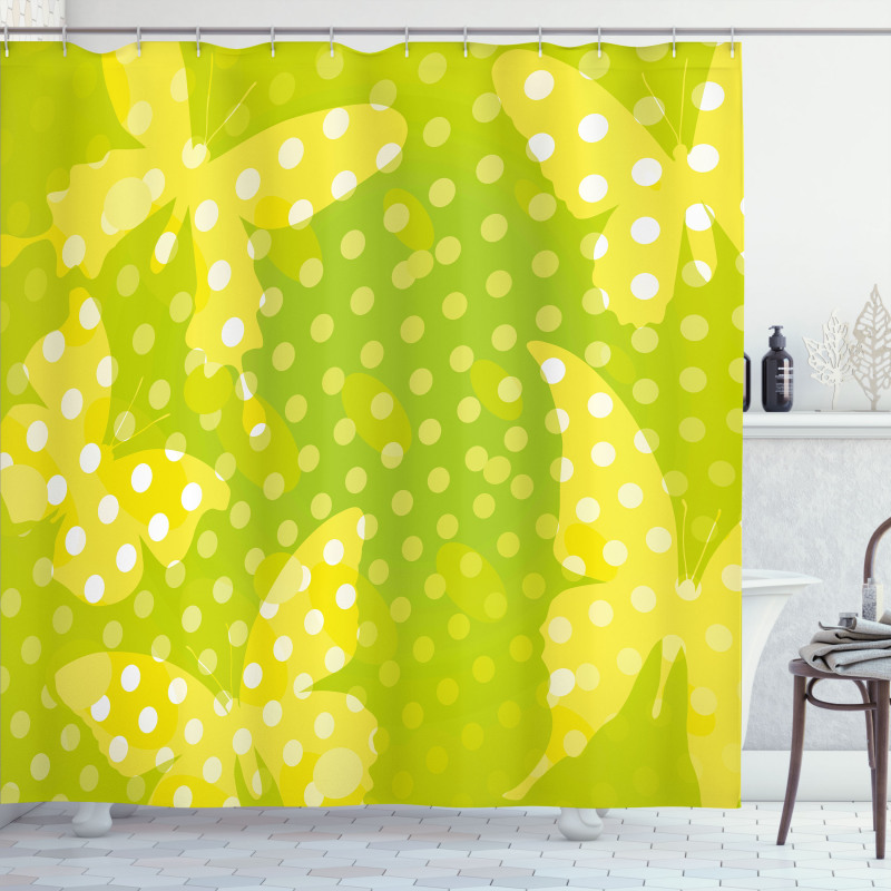 Butterfly Shapes Dots Shower Curtain