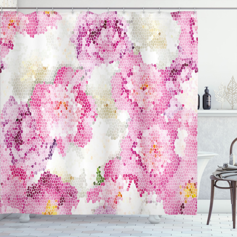 Mosaic Peony Flowers Art Shower Curtain