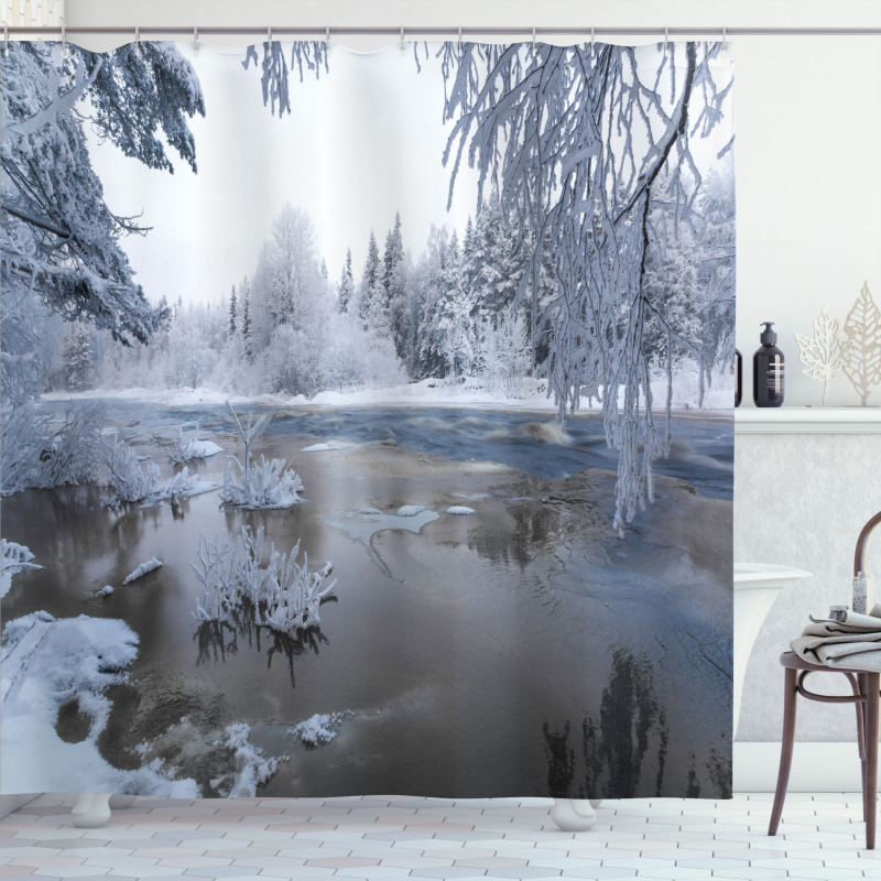 Nordic Snow Nature Icy Shower Curtain
