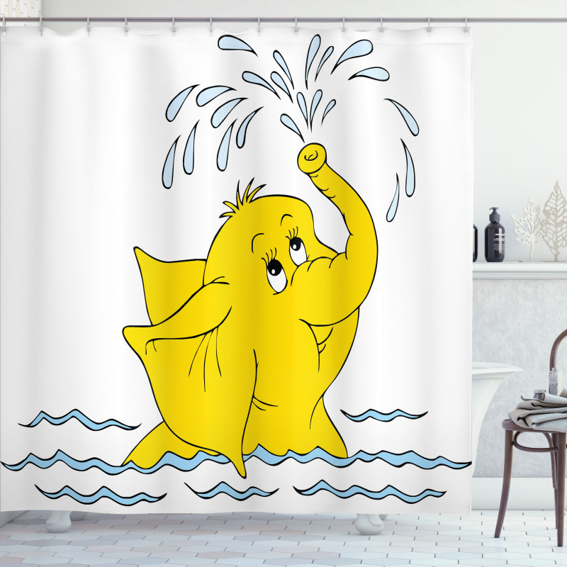 Cartoon Elephant Water Shower Curtain