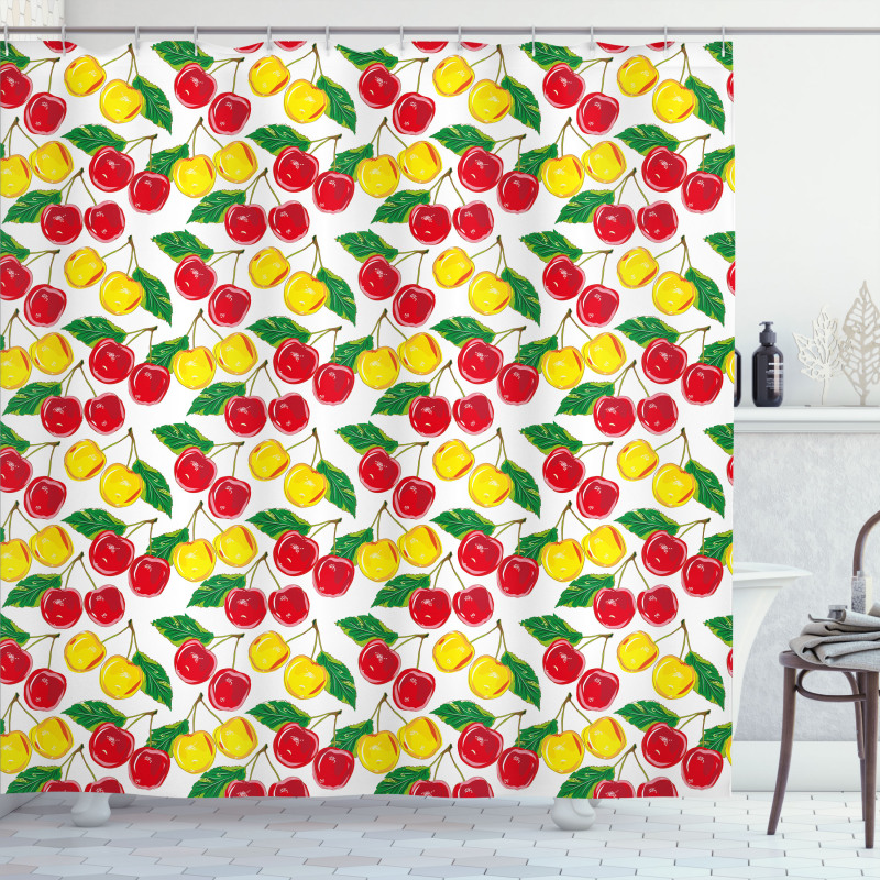 Graphic Colored Cherries Shower Curtain