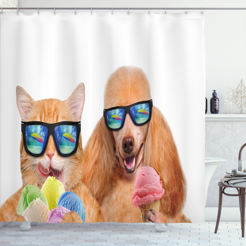 Cat Dog with Ice Cream Shower Curtain