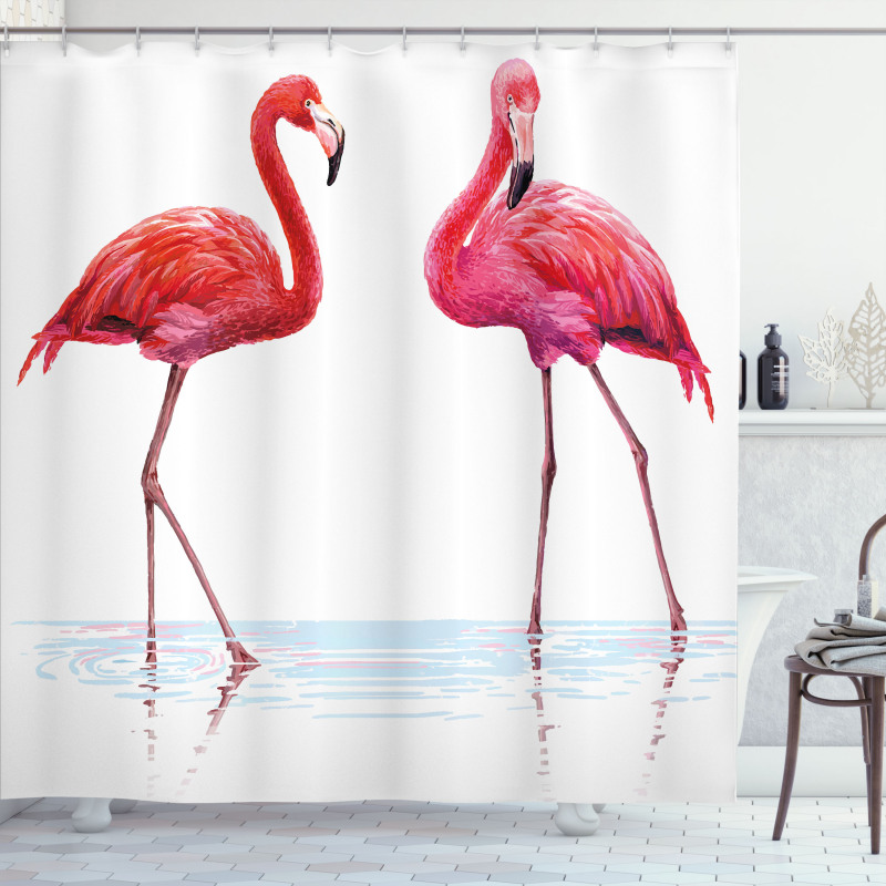 Exotic Flamingos on Sea Shower Curtain